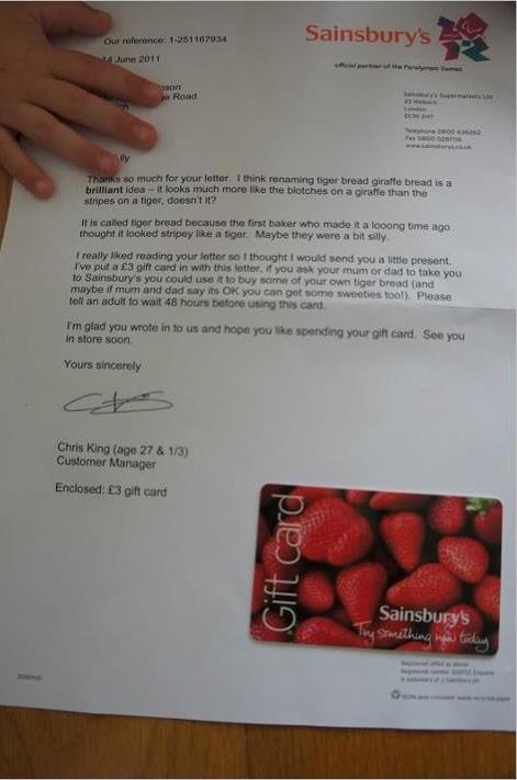 Sainsburys Letter Reply